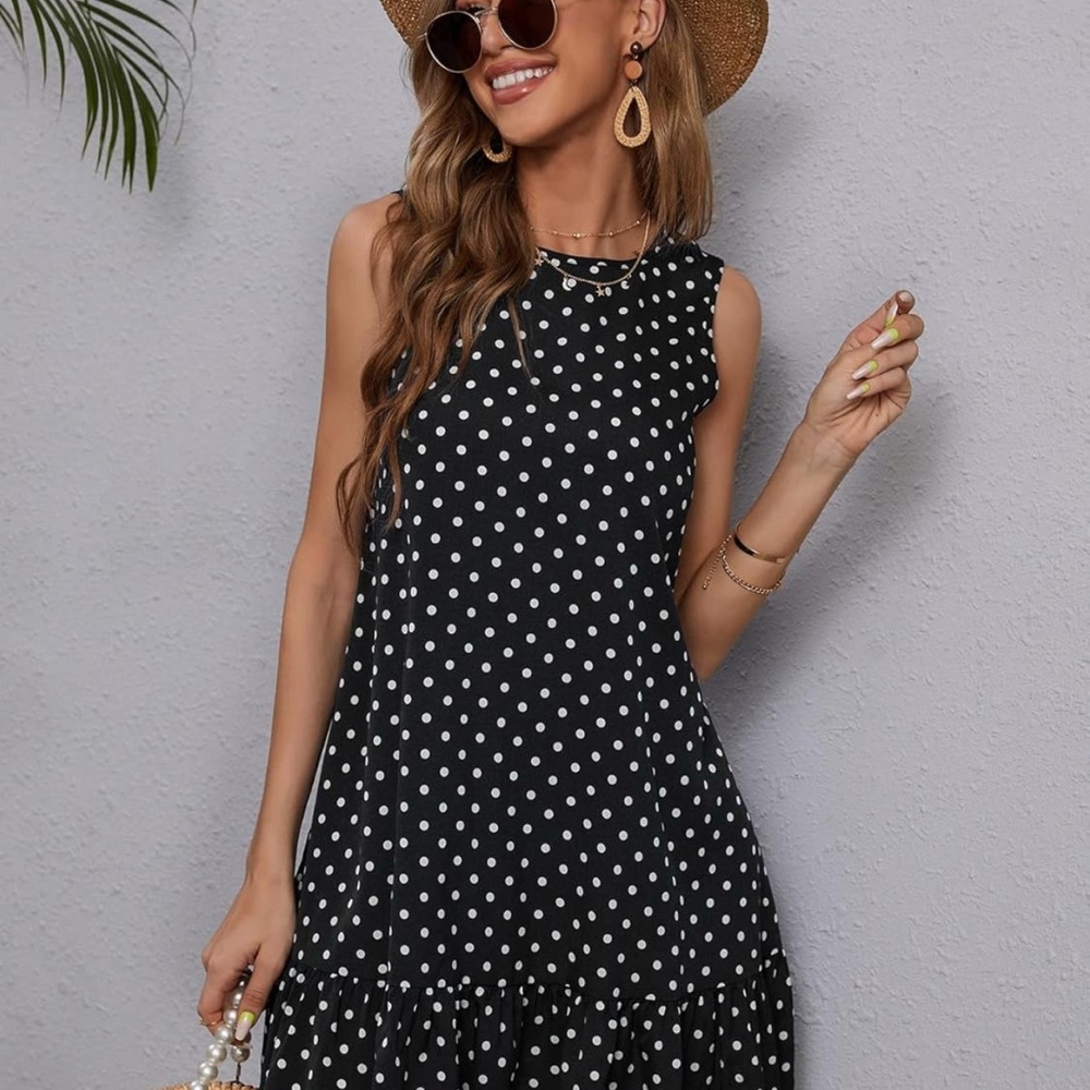 NY Collection Black and White Polka Dot Mini Dress